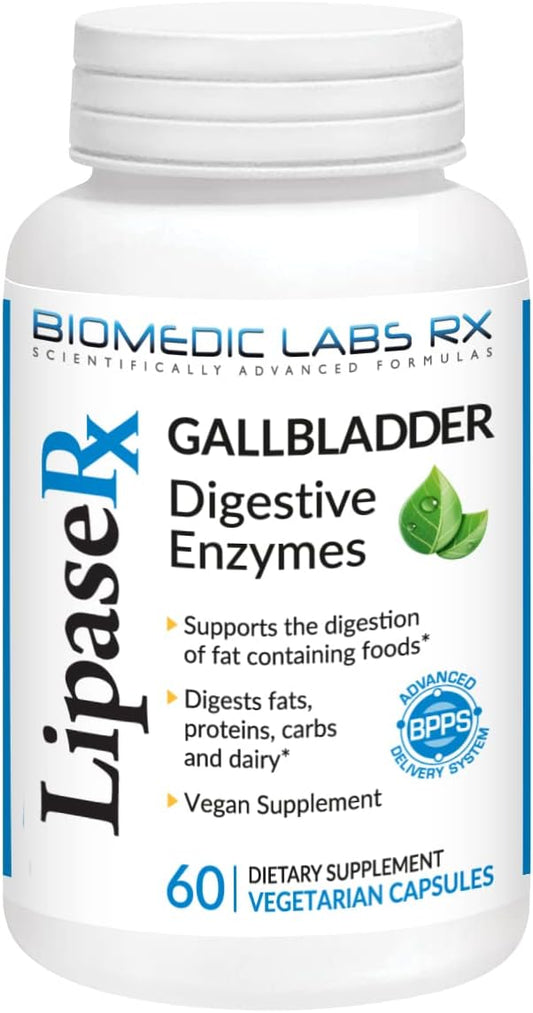 Vegetarian Digestive Enzyme Supplement for Bloating Relief - Biomedic Labs RX Gallbladder Formula with Lipase, Protease, and Amylase - 60 Veg Caps