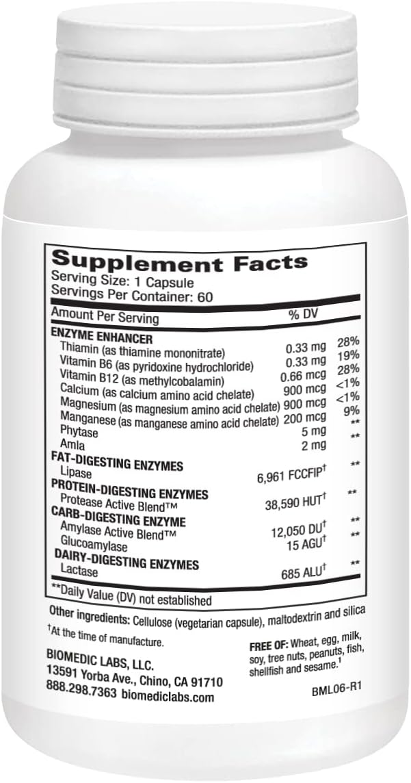 Vegetarian Digestive Enzyme Supplement for Bloating Relief - Biomedic Labs RX Gallbladder Formula with Lipase, Protease, and Amylase - 60 Veg Caps