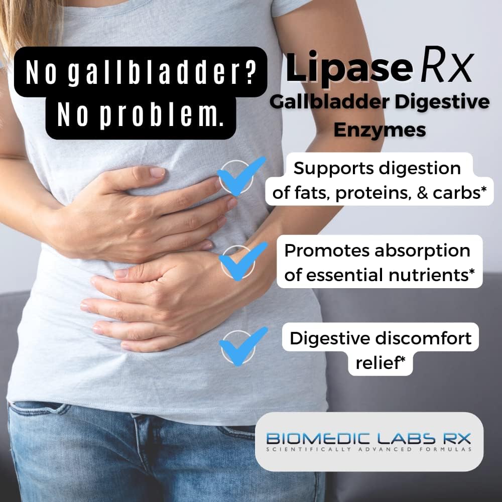 Vegetarian Digestive Enzyme Supplement for Bloating Relief - Biomedic Labs RX Gallbladder Formula with Lipase, Protease, and Amylase - 60 Veg Caps