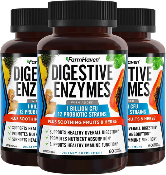 Vegetarian Digestive Enzymes with Probiotics & Herbs for Better Digestion - 180 Capsules