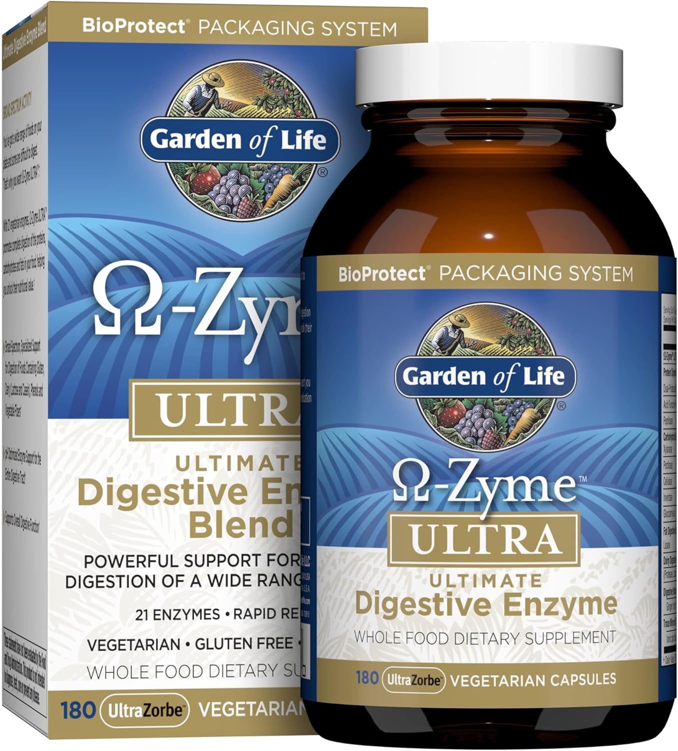 Vegetarian Digestive Supplement for Digestion, Bloating, Gas, IBS - Garden of Life Omega Zyme Ultra Enzyme Blend, 180 Capsules