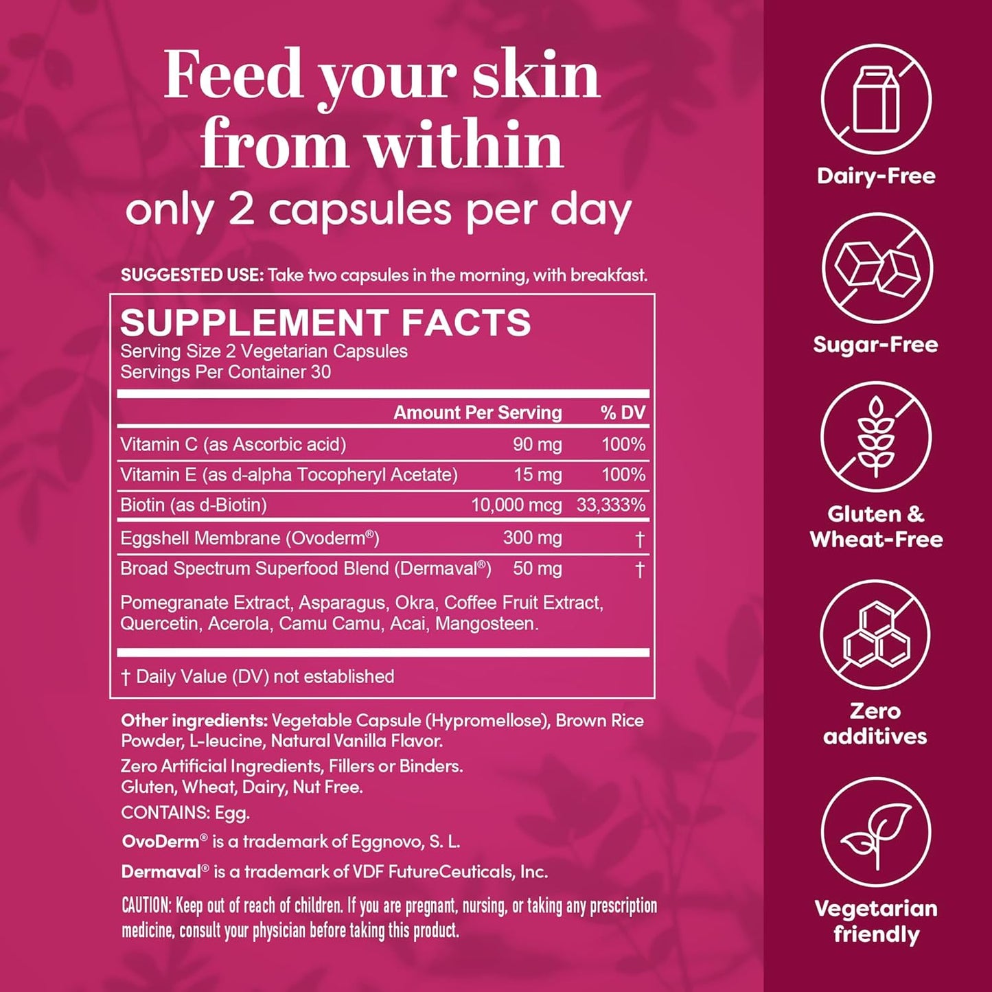 Vegetarian-Friendly Multi Collagen Supplements with Biotin & Vitamin C - Hydrate & Brighten Skin, 60 Capsules