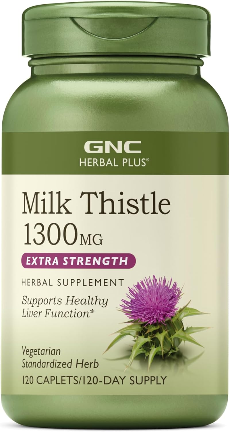 Vegetarian GNC Herbal Plus Milk Thistle 1300mg Supplement for Healthy Liver Function - 120 Count