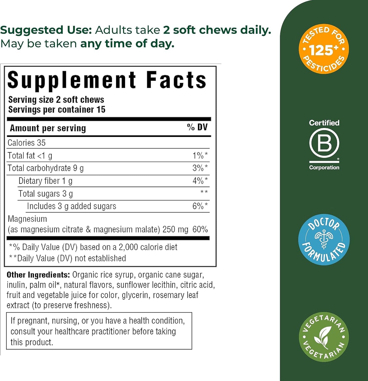 Vegetarian Grape-Flavor Magnesium Soft Chews for Heart Health & Muscle Tension - MegaFood Relax + Calm Supplement - 30 Chews