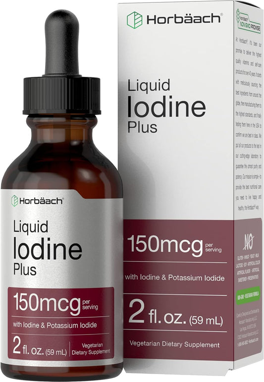 Vegetarian Liquid Iodine Drops 2 fl oz - 150 mcg | Iodine & Potassium Iodide Tincture | Non-GMO, Gluten Free Supplement