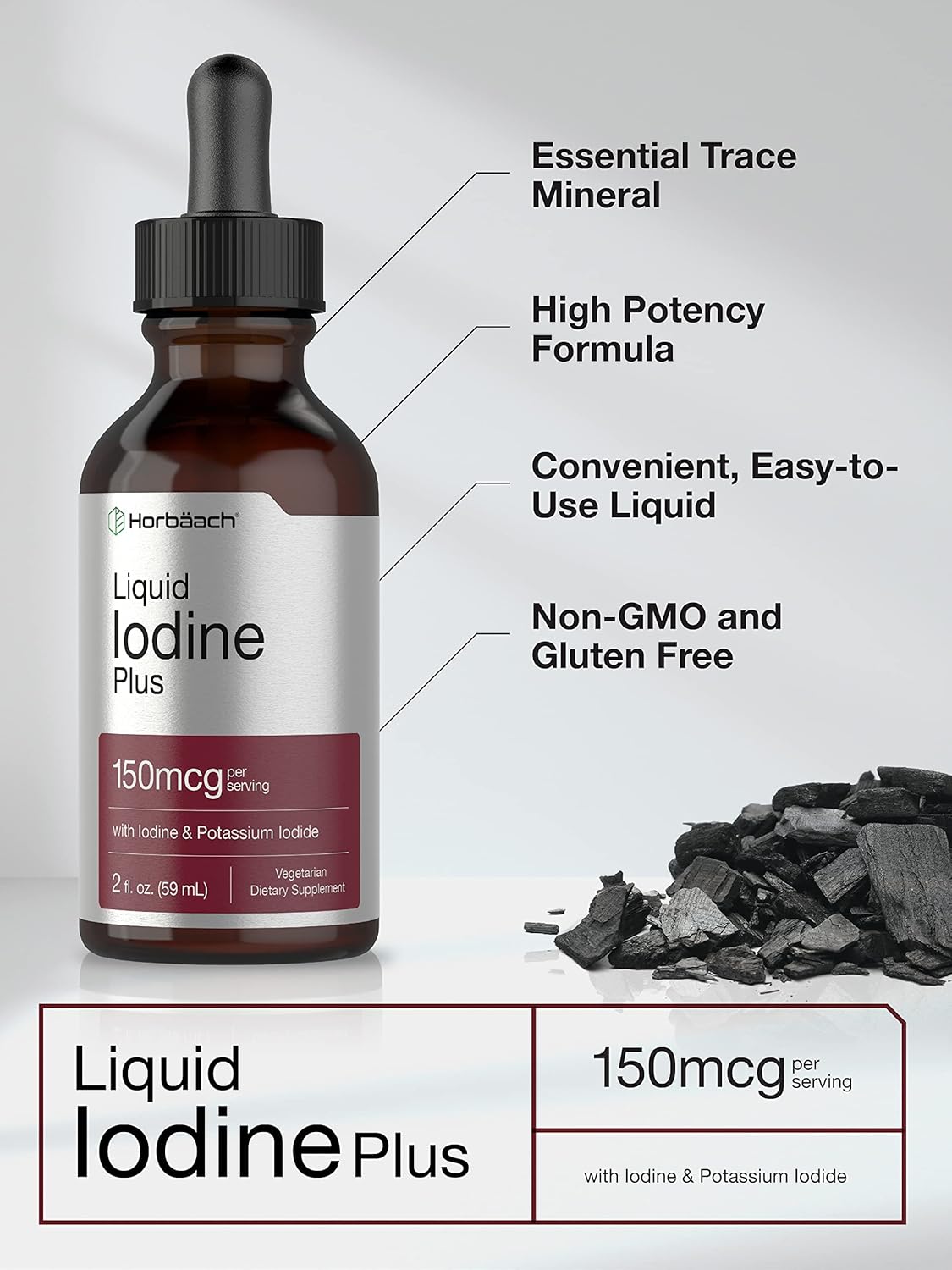 Vegetarian Liquid Iodine Drops 2 fl oz - 150 mcg | Iodine & Potassium Iodide Tincture | Non-GMO, Gluten Free Supplement