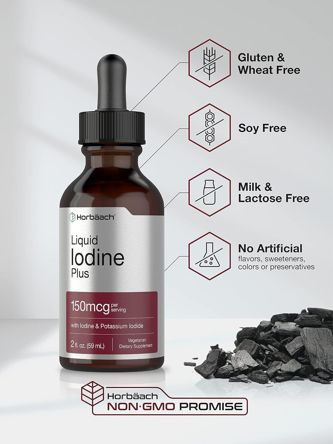 Vegetarian Liquid Iodine Drops 2 fl oz - 150 mcg | Iodine & Potassium Iodide Tincture | Non-GMO, Gluten Free Supplement