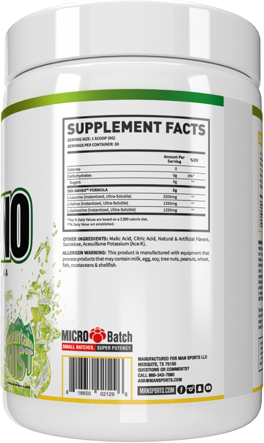 Vegetarian Mountain Mist BCAA Powder for Lean Muscle Building - 270g - Pure Isolated Formula - Natural Ingredients - No Fillers or Artificial Colors