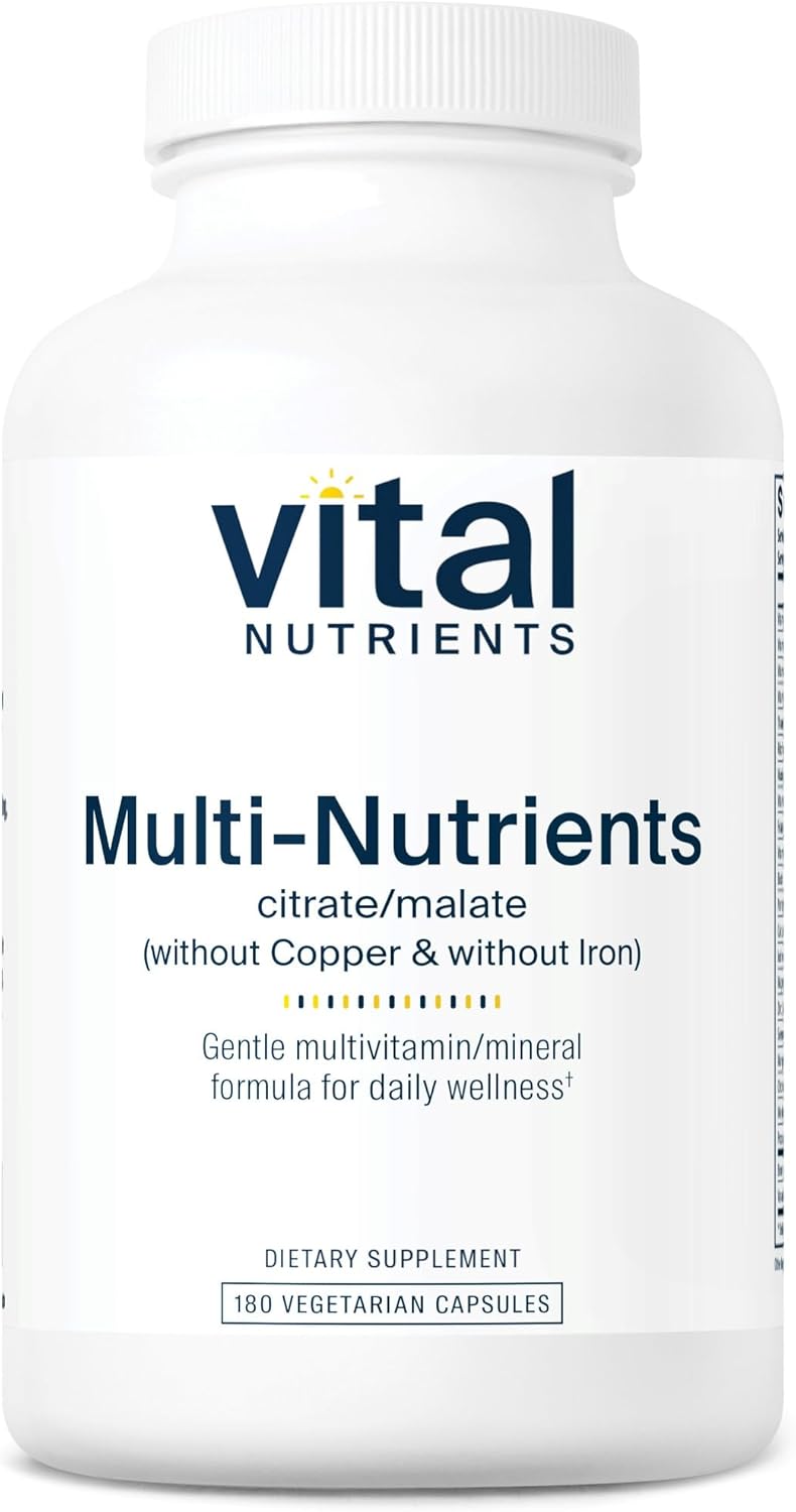 Vegetarian Multi-Nutrient Supplement with Citrate/Malate Formula - 180 Capsules, Non-GMO, Gluten/Dairy/Soy Free, Copper/Iron Free