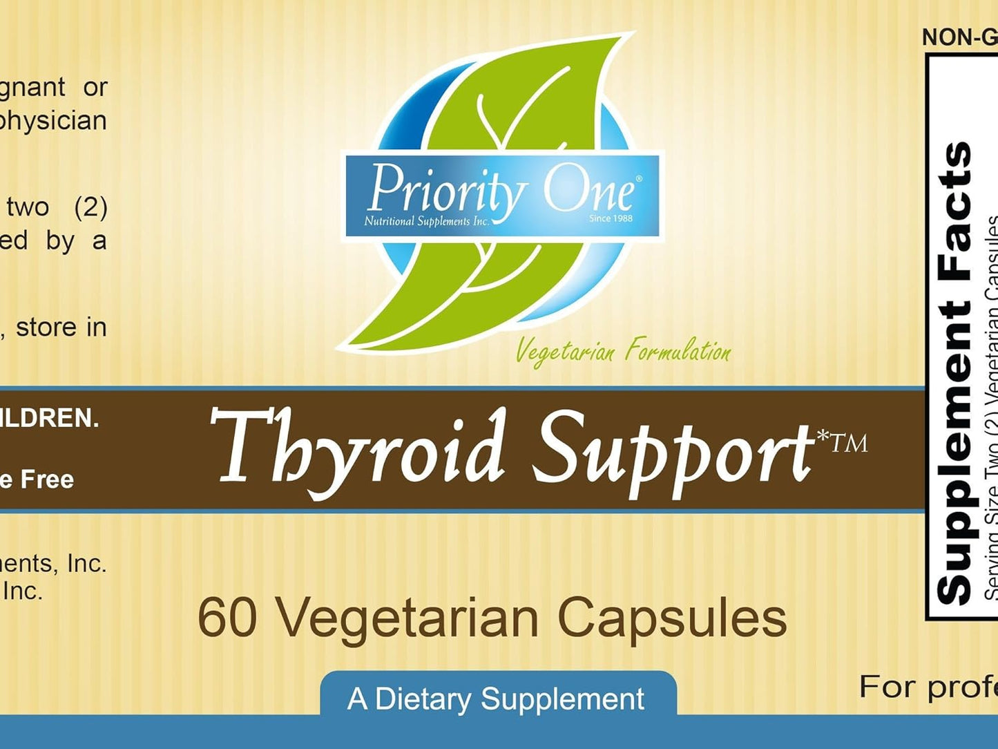 Vegetarian Thyroid Support Capsules - Priority One Vitamins, 60 Capsules