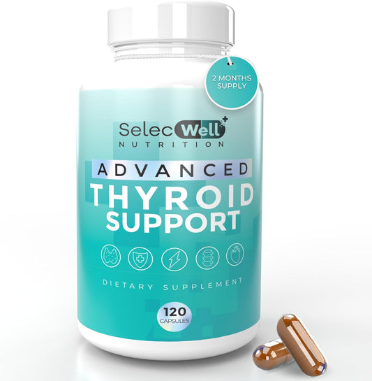 Vegetarian Thyroid Support Supplement with Iodine, Vitamin D3, B12 & Ashwagandha for Energy & Focus - Non-GMO Formula