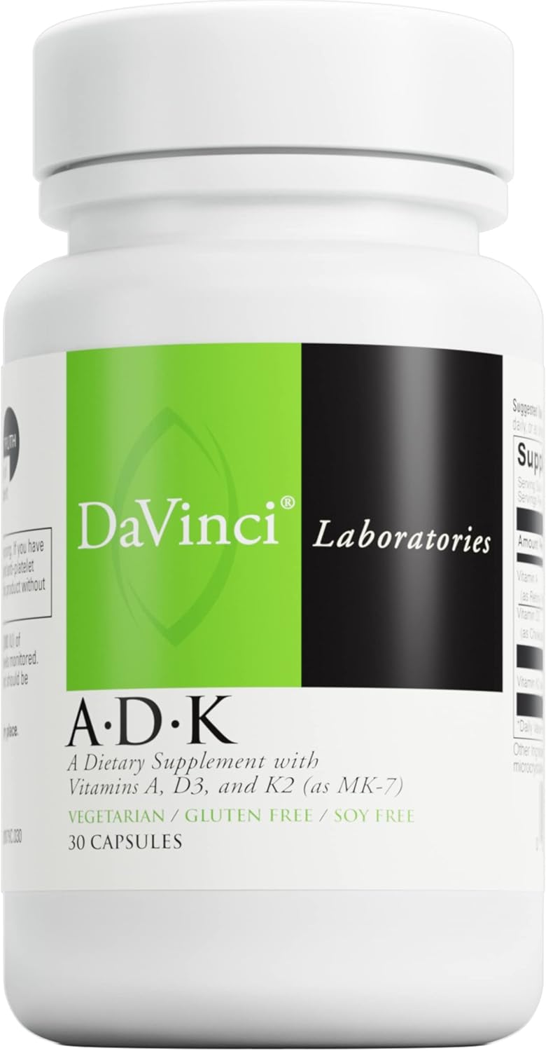 Vegetarian Vitamin ADK Supplement to Support Bone, Heart, and Immune Health - Gluten and Soy Free - 30 Capsules