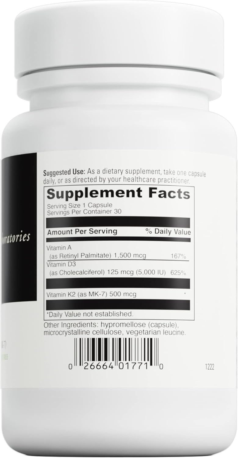 Vegetarian Vitamin ADK Supplement to Support Bone, Heart, and Immune Health - Gluten and Soy Free - 30 Capsules