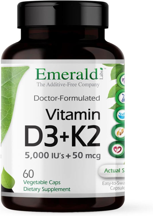 Vegetarian Vitamin D3 & K2 with VitalDelta MK-7 for Bone & Heart Health - Clinical Potency - 60 Capsules