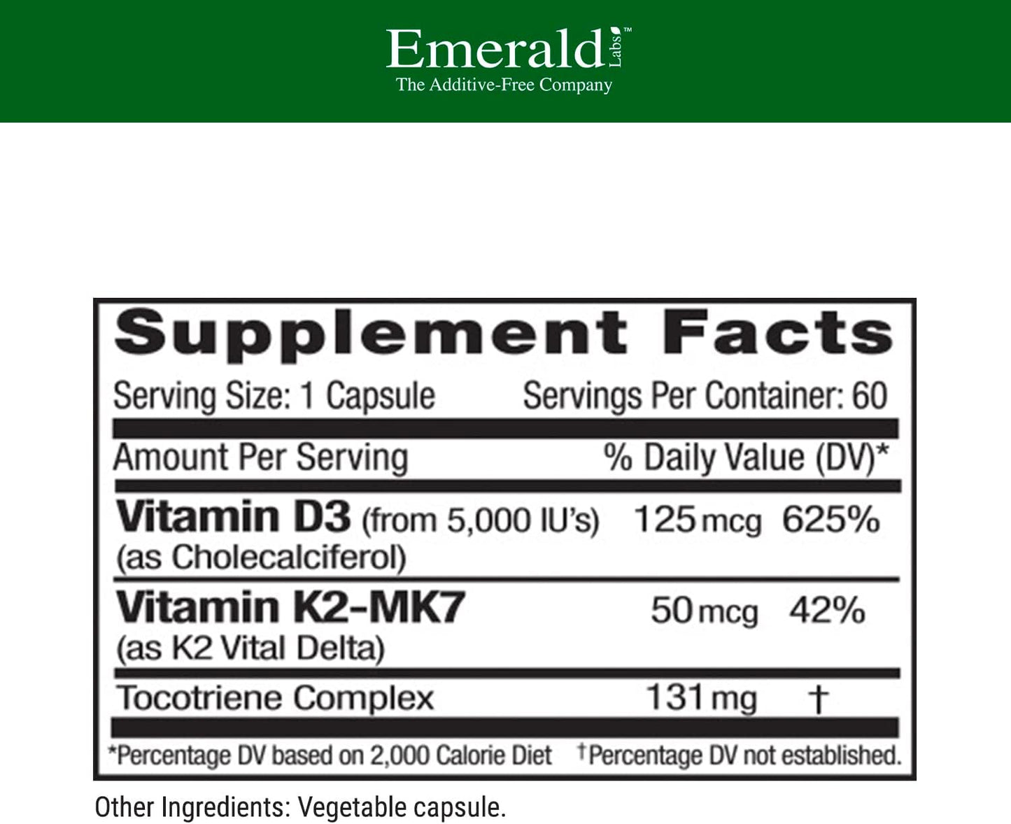 Vegetarian Vitamin D3 & K2 with VitalDelta MK-7 for Bone & Heart Health - Clinical Potency - 60 Capsules