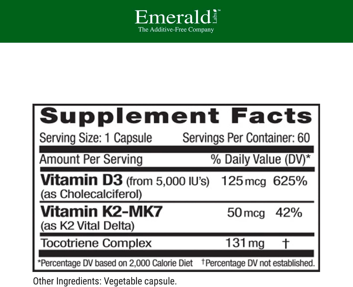 Vegetarian Vitamin D3 & K2 with VitalDelta MK-7 for Bone & Heart Health - Clinical Potency - 60 Capsules
