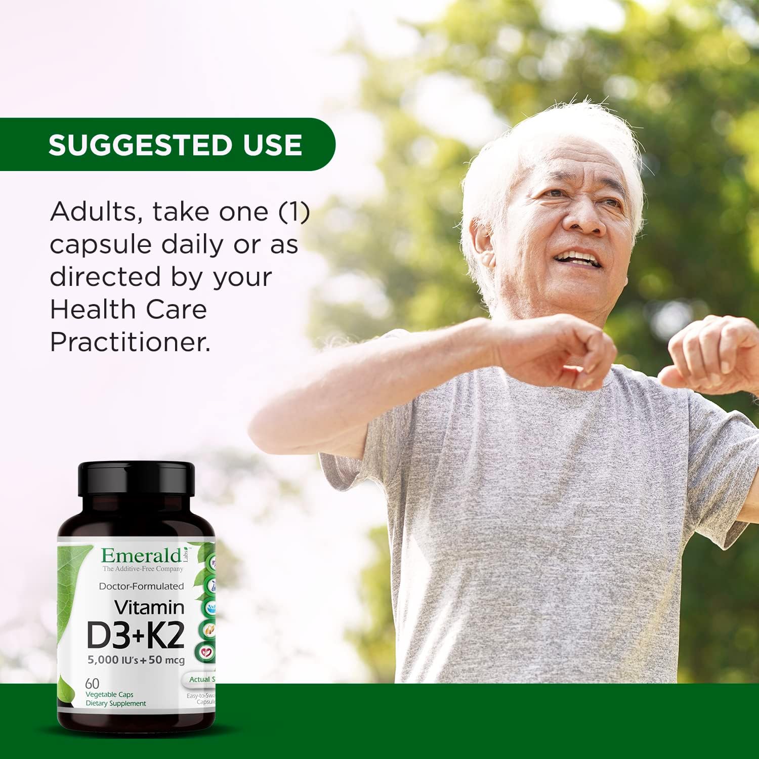 Vegetarian Vitamin D3 & K2 with VitalDelta MK-7 for Bone & Heart Health - Clinical Potency - 60 Capsules