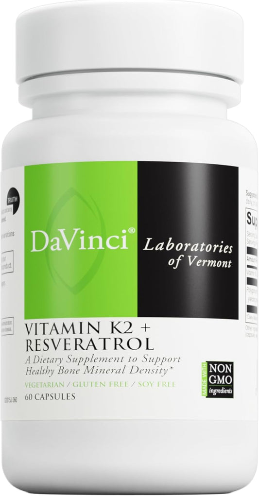 Vegetarian Vitamin K2 & Resveratrol Supplement for Bone & Heart Health - Antioxidant Support - 60 Capsules