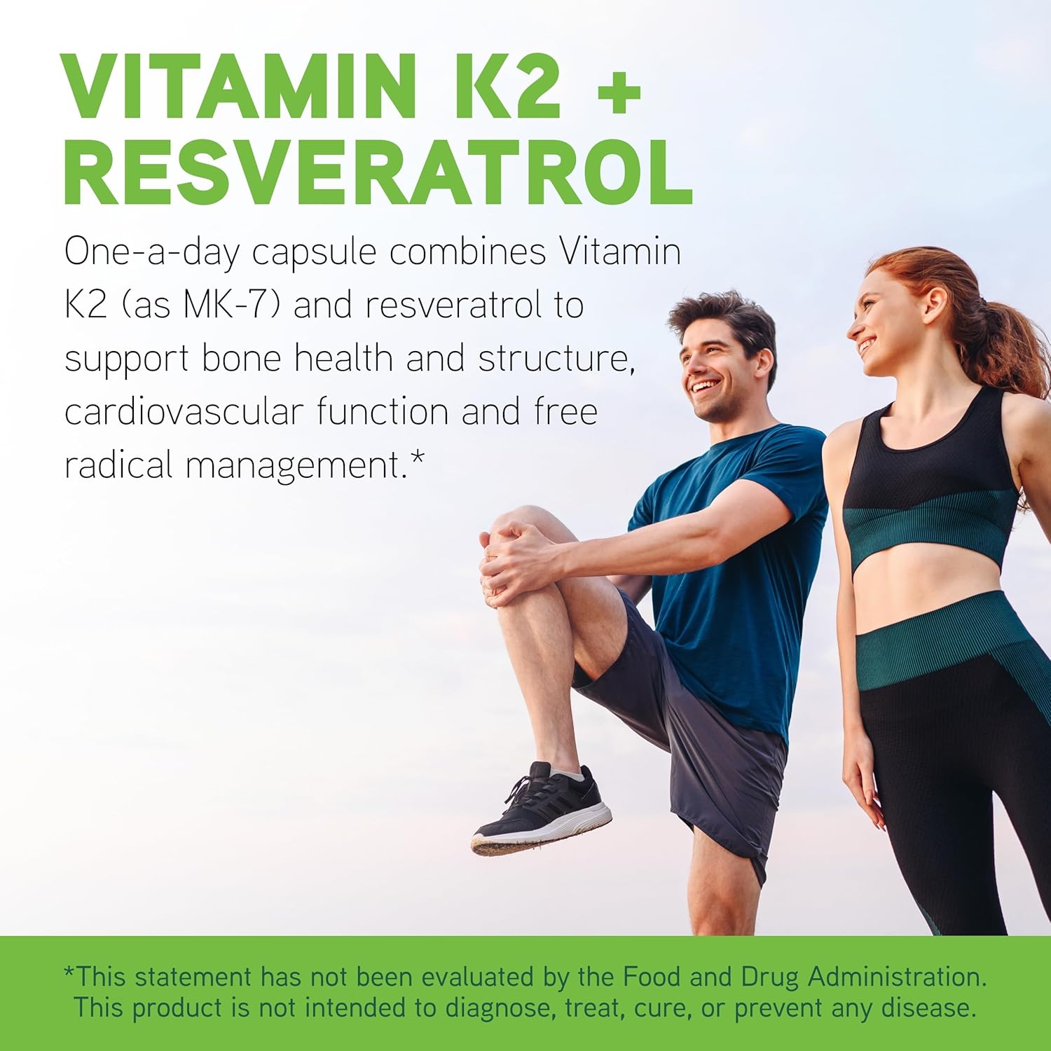 Vegetarian Vitamin K2 & Resveratrol Supplement for Bone & Heart Health - Antioxidant Support - 60 Capsules