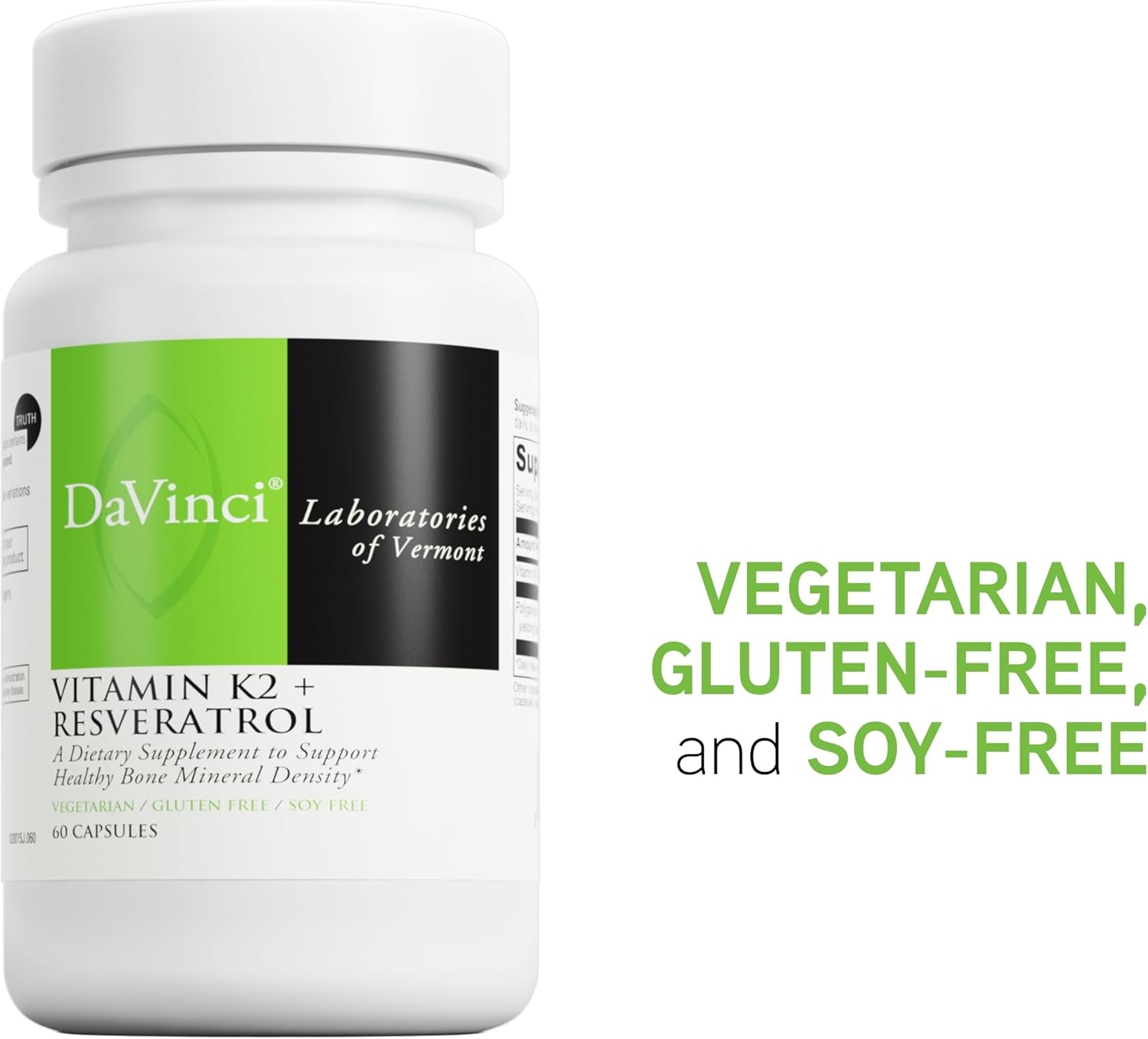 Vegetarian Vitamin K2 & Resveratrol Supplement for Bone & Heart Health - Antioxidant Support - 60 Capsules