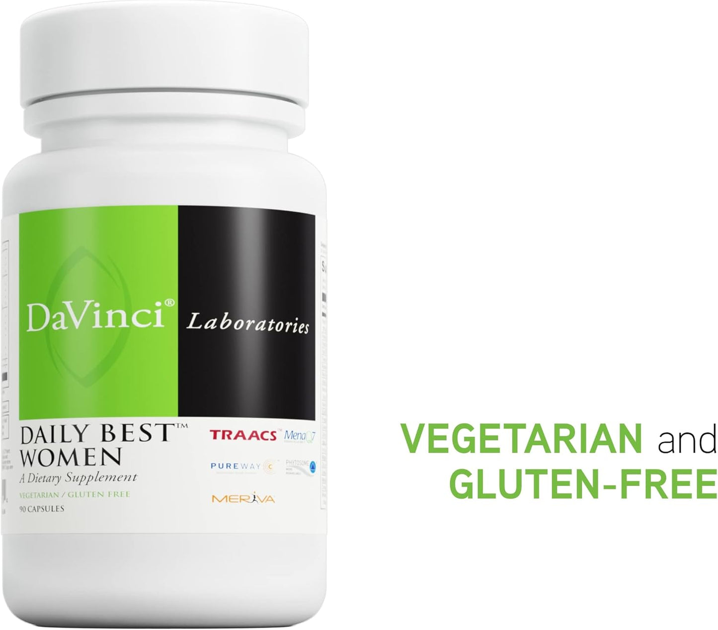 Vegetarian Women's Daily Multivitamin with Vitamin B6, B12, C, K2 - Gluten-Free Supplement - 90 Capsules by DAVINCI Labs