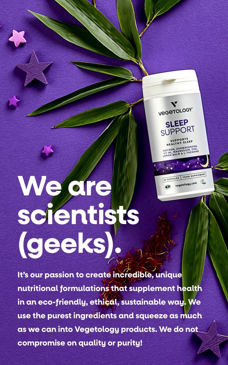 VEGETOLOGY Sleep Support Vegan Supplements (60 Capsules) for Deep, Calm, Healthy Sleep in Adults & Children