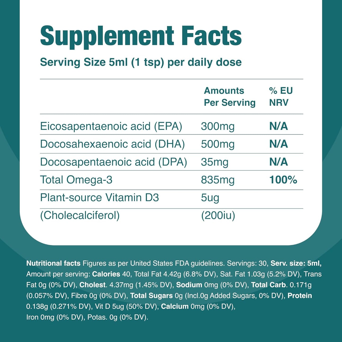 VEGETOLOGY Vegan Omega 3 Liquid with Vitamin D3 - 800mg EPA DHA - Supports Heart, Brain, Eye Health - Microalgae Formula - UK Made