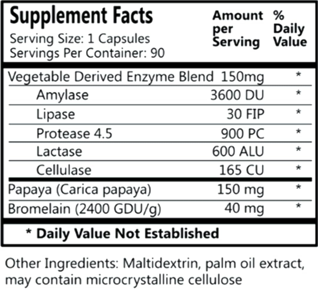 VegeZyme™ Vegetarian Digestive Enzymes - 90 Capsules with Vegetable Derived Blend of Enzymes