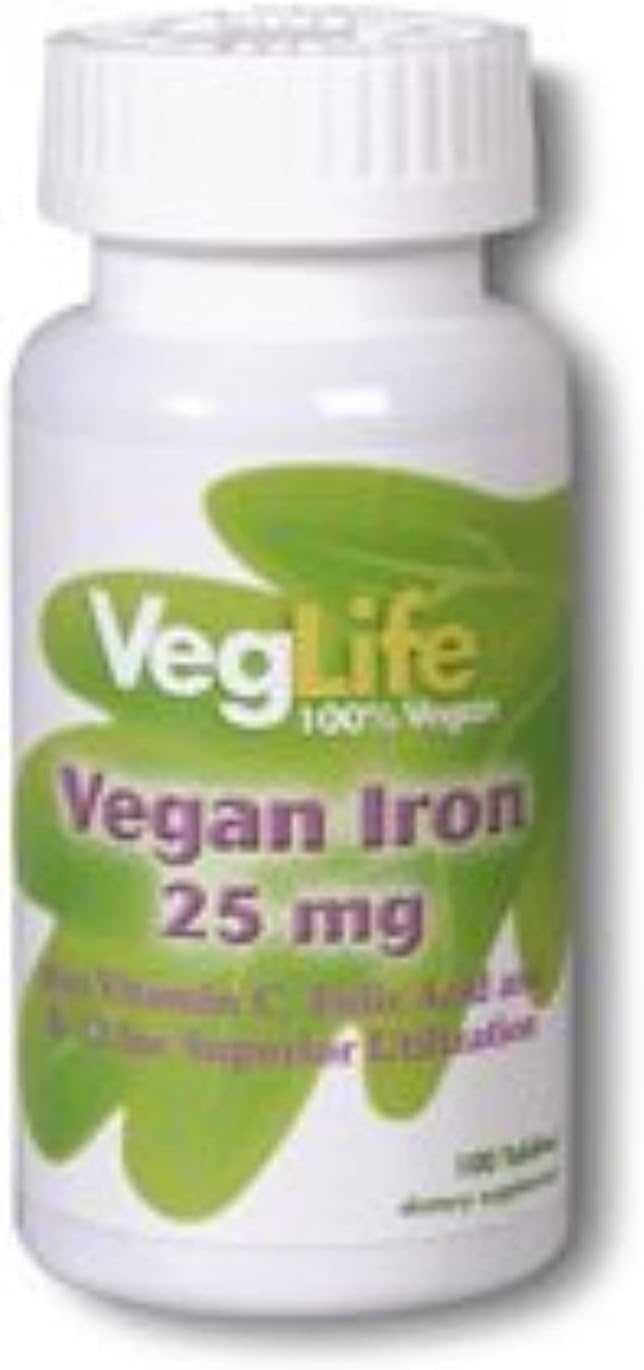 VegLife Veggie Iron Supplement with 25mg Iron - 100 Vegetarian Tablets