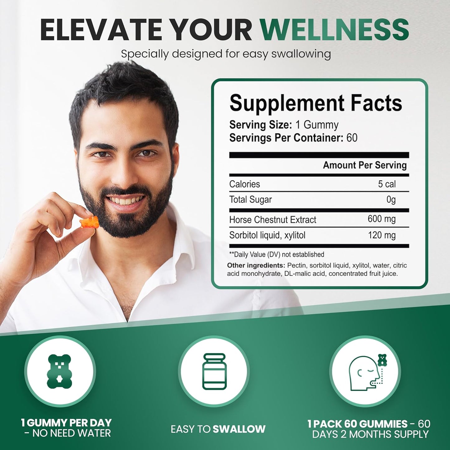 Vein Support Supplement for Varicose Veins on Legs - Horse Chestnut Extract for Blood Circulation