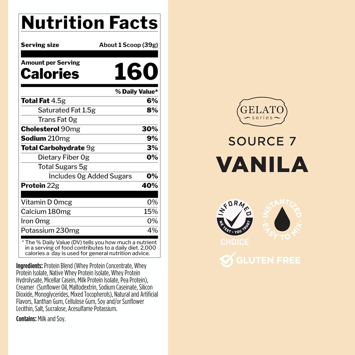 Velvety Smooth Gelato Protein Powder with 22g Sustained Protein and 10g EAAs - 7 Premium Sources - 2lb Vanilla Flavor