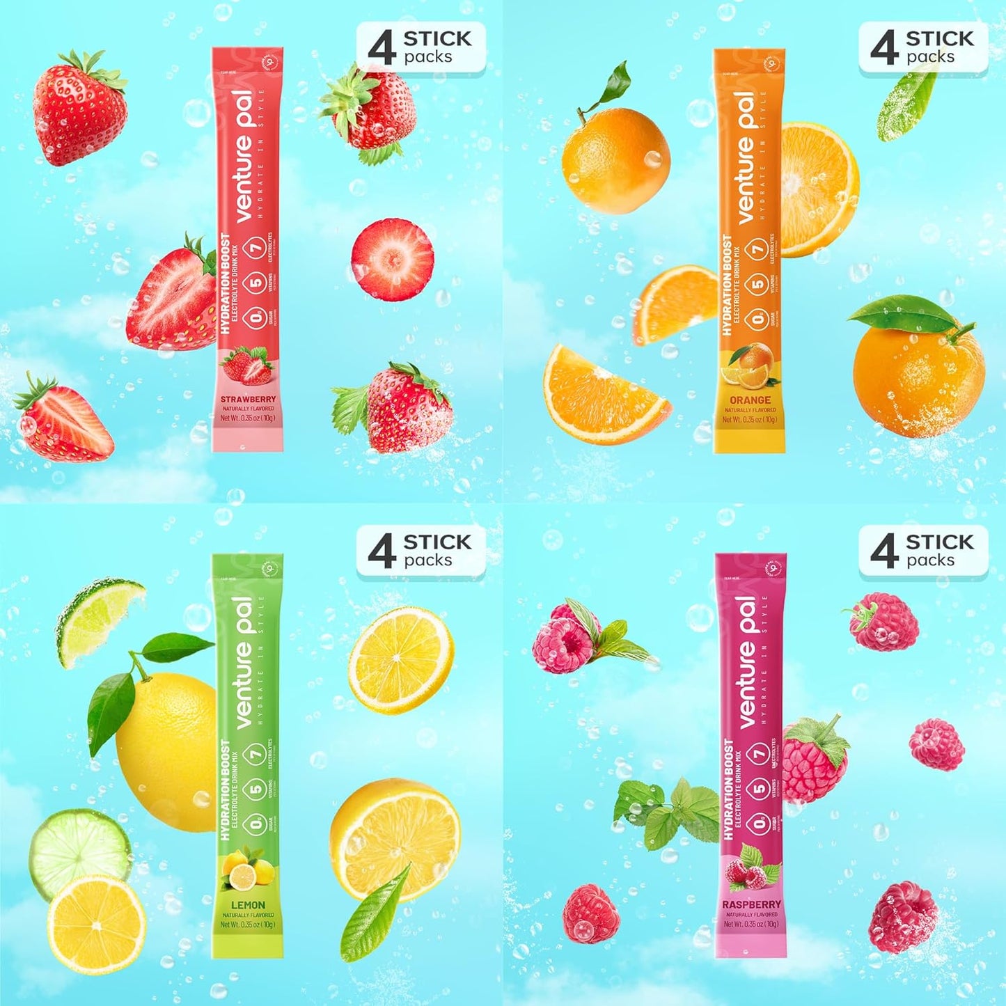 Venture Pal Electrolyte Powder Packets - Sugar Free Daily IV Drink Mix for Rapid Hydration & Recovery | 5 Vitamins & 7 Electrolytes | Keto Friendly | Non-GMO | Vegan | 16 Sticks