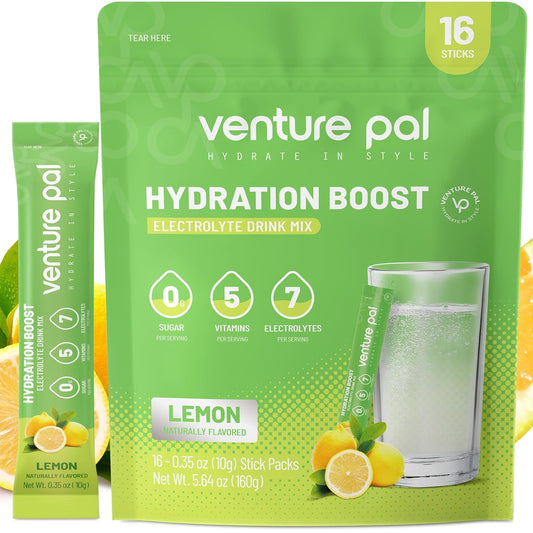 Venture Pal Liquid Electrolyte Powder Packets - Sugar-Free Daily Hydration Drink Mix with Vitamins & Electrolytes - Keto Friendly & Vegan - 16 Sticks
