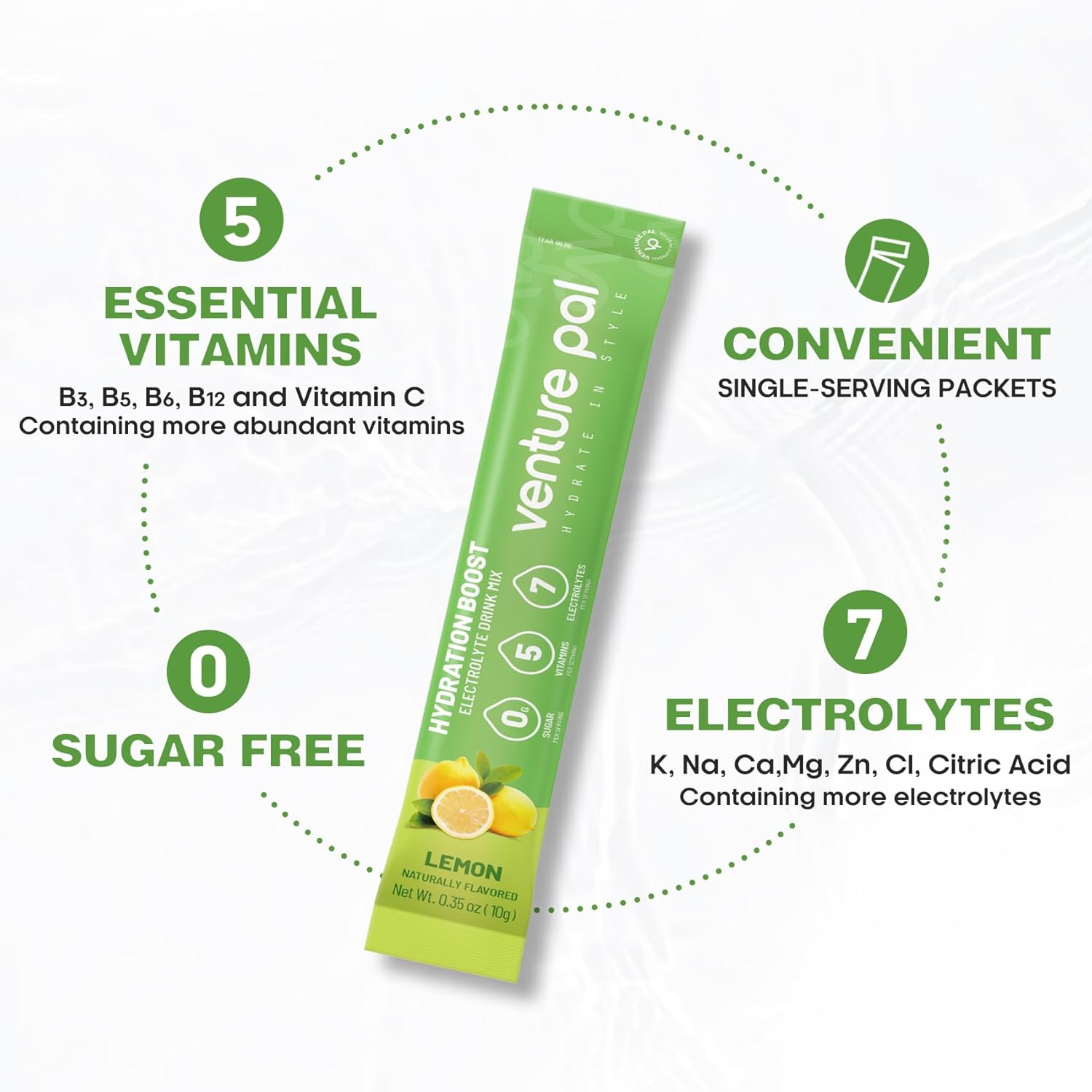 Venture Pal Liquid Electrolyte Powder Packets - Sugar-Free Daily Hydration Drink Mix with Vitamins & Electrolytes - Keto Friendly & Vegan - 16 Sticks