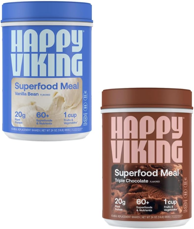Venus Williams Happy Viking Vanilla & Chocolate Protein Powder, 20g Protein, Low Carb, Keto, Vegan, Gluten-Free, Superfoods, 2 Canisters