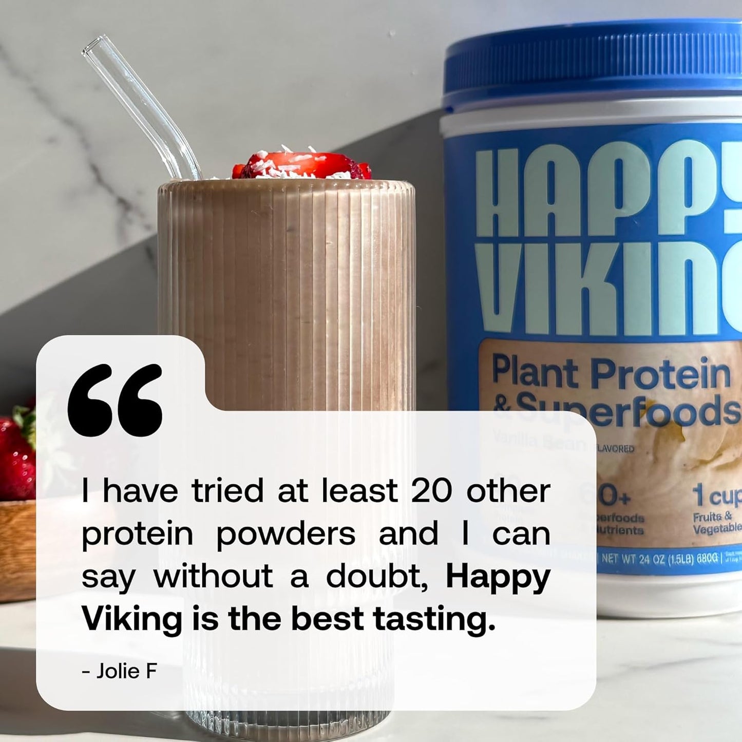 Venus Williams Happy Viking Vanilla Plant Protein Powder - 20g Protein, Low Carb, Keto, Vegan, Gluten-Free, Non-GMO - Superfoods Meal Replacement (1 Canister)