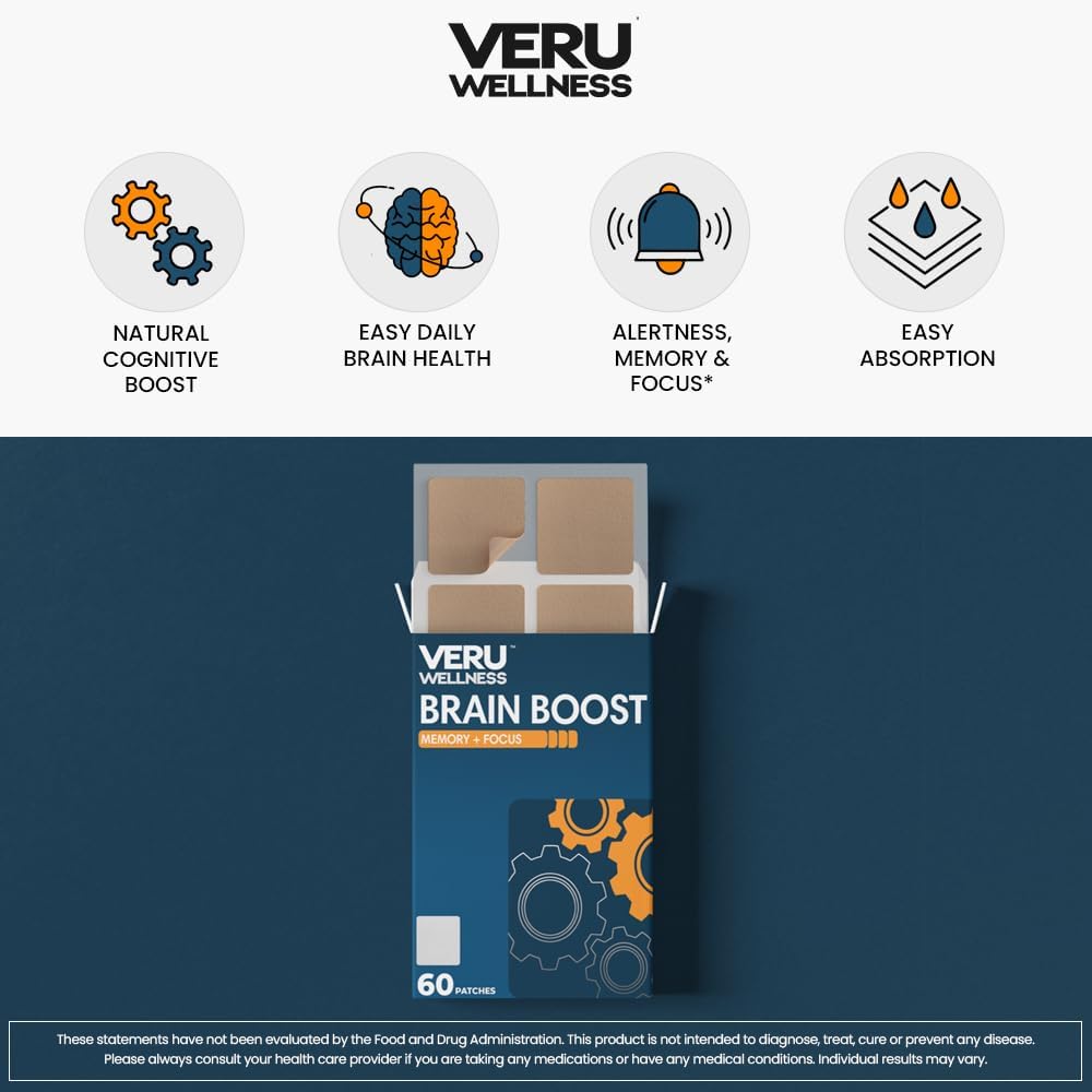 Veru Wellness Cognitive Patch - Memory, Focus, and Alertness Support with Ginko Bilboa, Rhodiola Rosea, MCT - 60 Day Supply