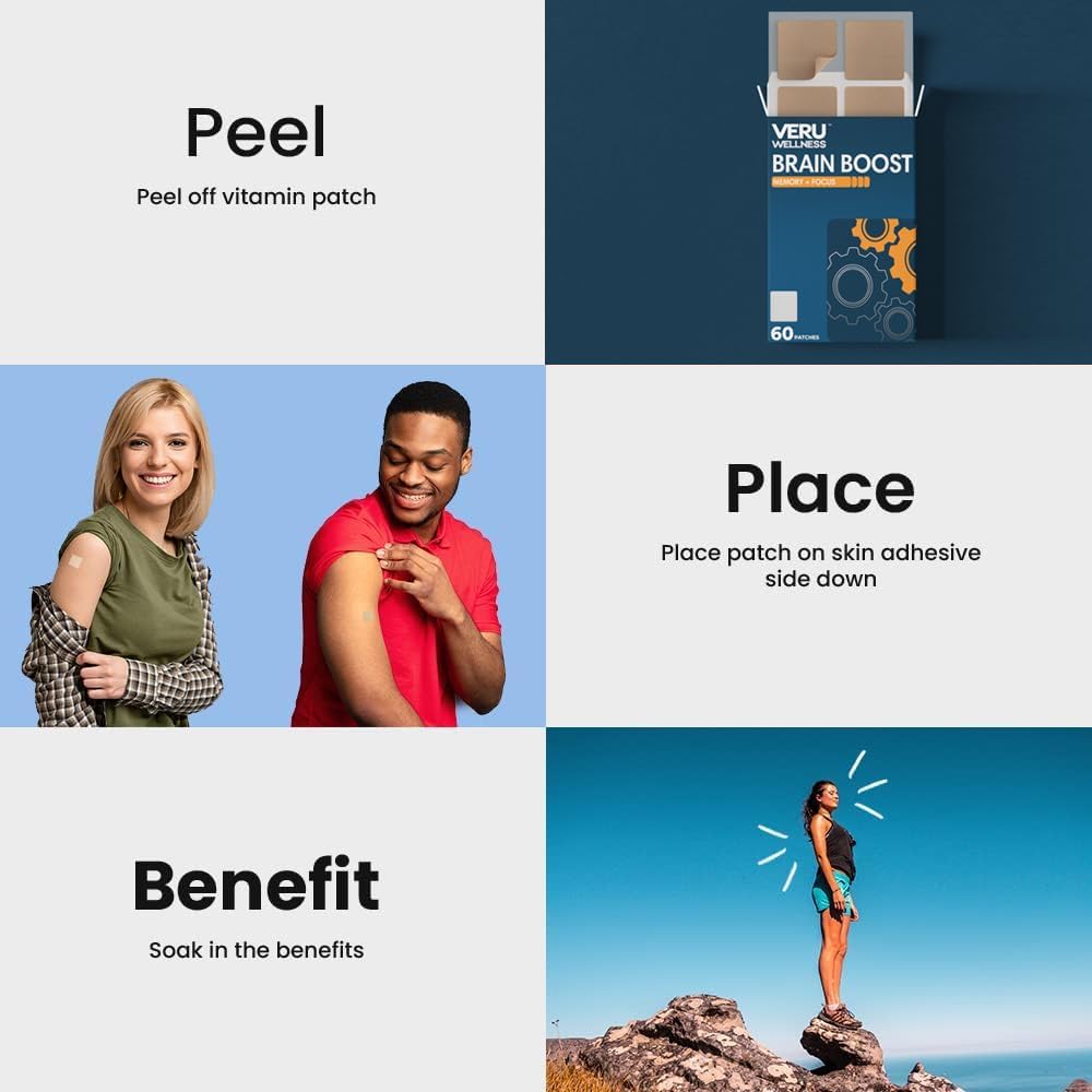 Veru Wellness Cognitive Patch - Memory, Focus, and Alertness Support with Ginko Bilboa, Rhodiola Rosea, MCT - 60 Day Supply