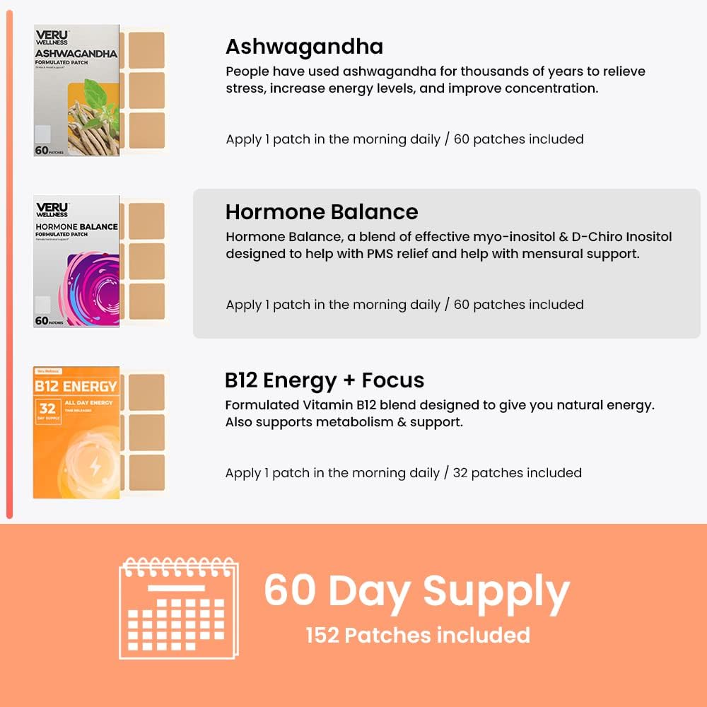 Veru Wellness Hormonal Balance Bundle for Women - Myo-Inositol, D-Chiro, Ashwagandha, B12 - PMS Relief, Menstrual Support, Mood, Stress, Energy - 2 Month Supply