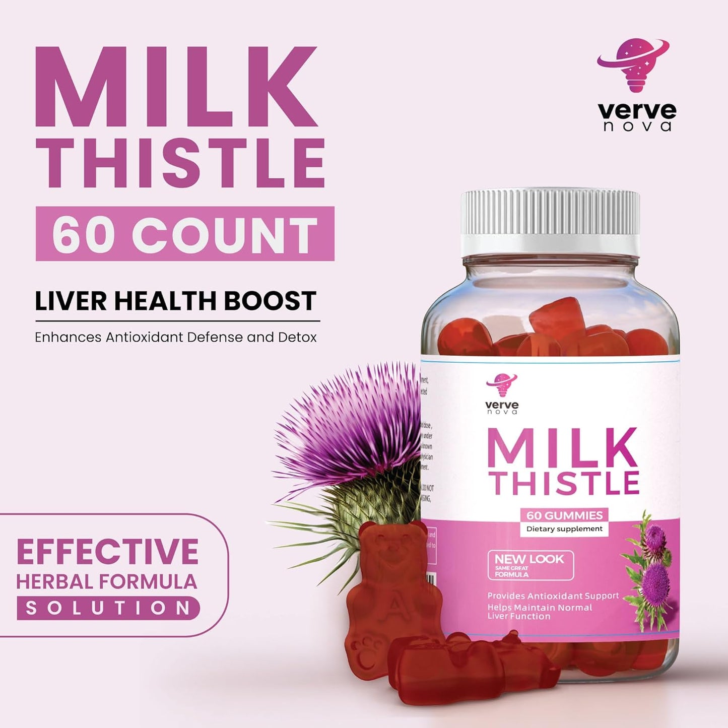 Vervenova Milk Thistle Gummies - Liver Health Support, Herbal Antioxidant, Vegan, 60ct