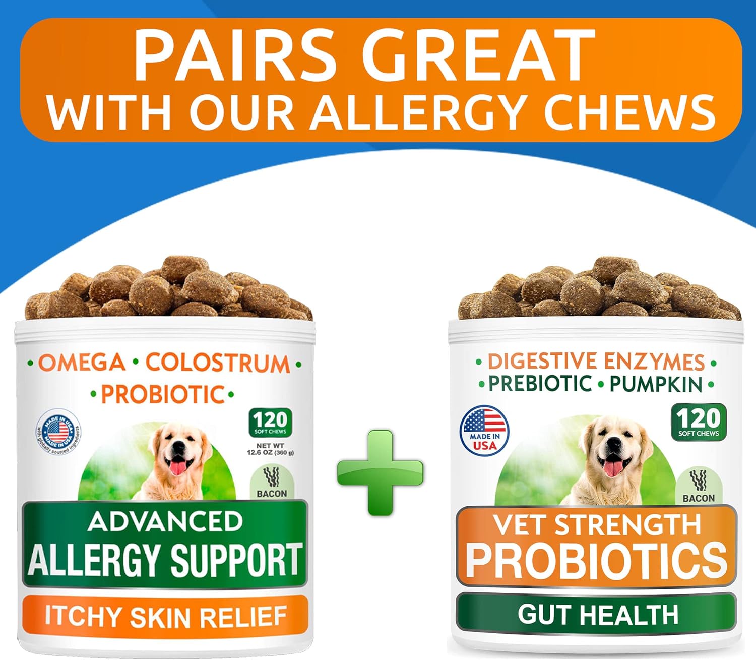 Vet Approved Dog Probiotic Chews for Gas, Diarrhea, Allergy Relief - Enzymes, Pumpkin, Prebiotics - Chewable Fiber Supplement - 100 Soft Chews - Smoked Duck Flavor