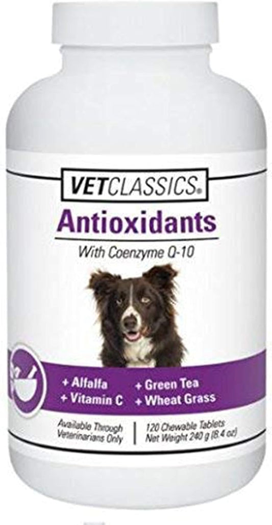 Vet Classics Antioxidants for Dogs with Coenzyme Q-10, Alfalfa, Green Tea, Vitamin C, & Wheat Grass - 120 Chewable Tablets