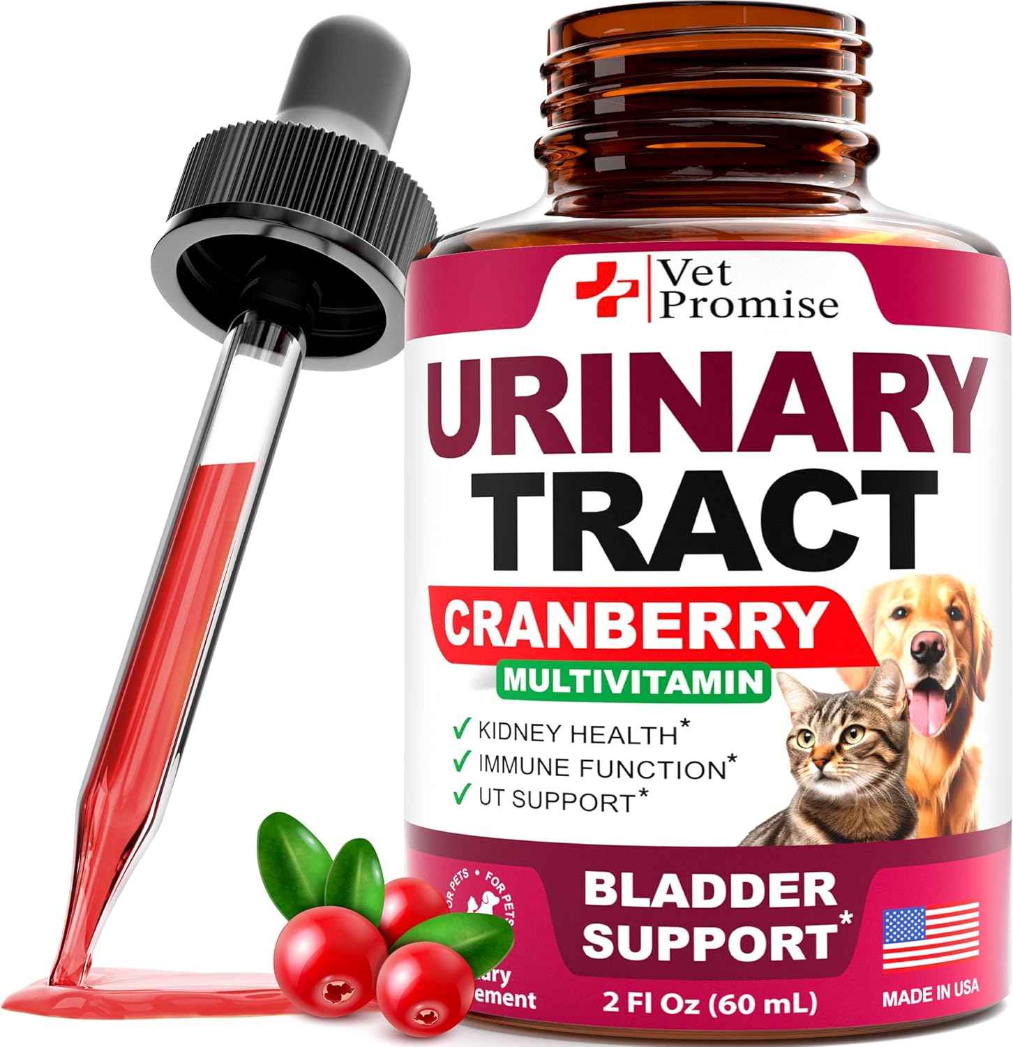 Veterinarian-Approved UTI Treatment for Cats & Dogs - Cranberry UTI Medicine - Kidney & Bladder Support - Renal Health Supplement - Made in USA