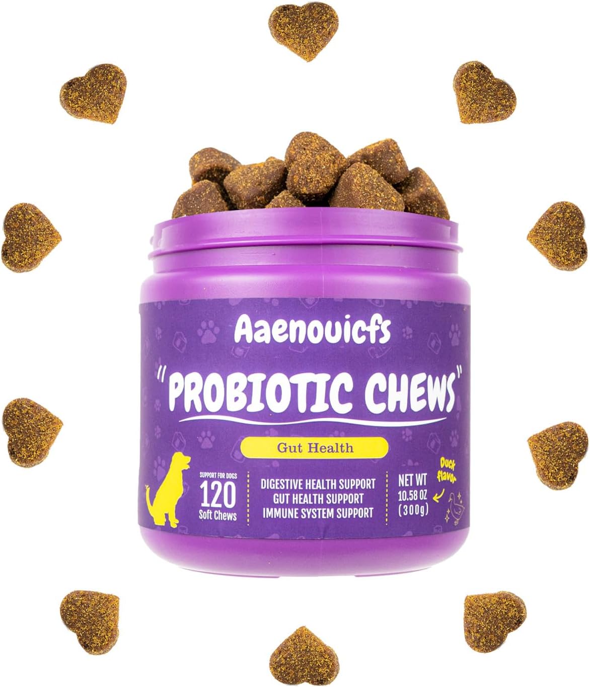 Veterinarian Developed Dog Probiotics with Digestive Enzymes for Health & Immune Support - 120 Duck Flavor Chews. Relieves Constipation, Bad Breath & Upset Stomach.