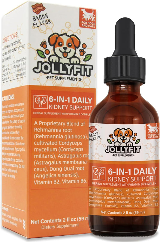 Veterinarian Formulated 6-in-1 Kidney Support Herbal Supplement for Dogs & Cats - Promotes Healthy Kidney Function, Energy Levels, and Fluid Balance - With Vitamin B2 & B6 - 2 fl oz