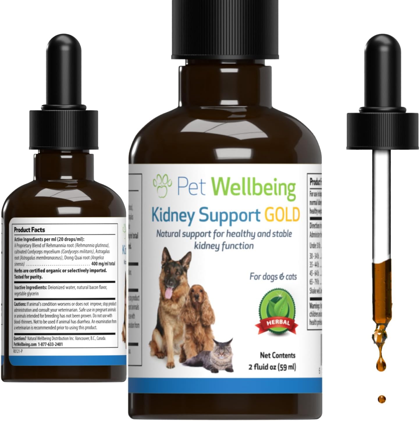 Veterinarian-Formulated Herbal Supplement for Cats - Promotes Healthy Kidney Function, Fluid Balance, Energy Levels - Rehmannia, Dong Quai - 2 oz (59 ml)