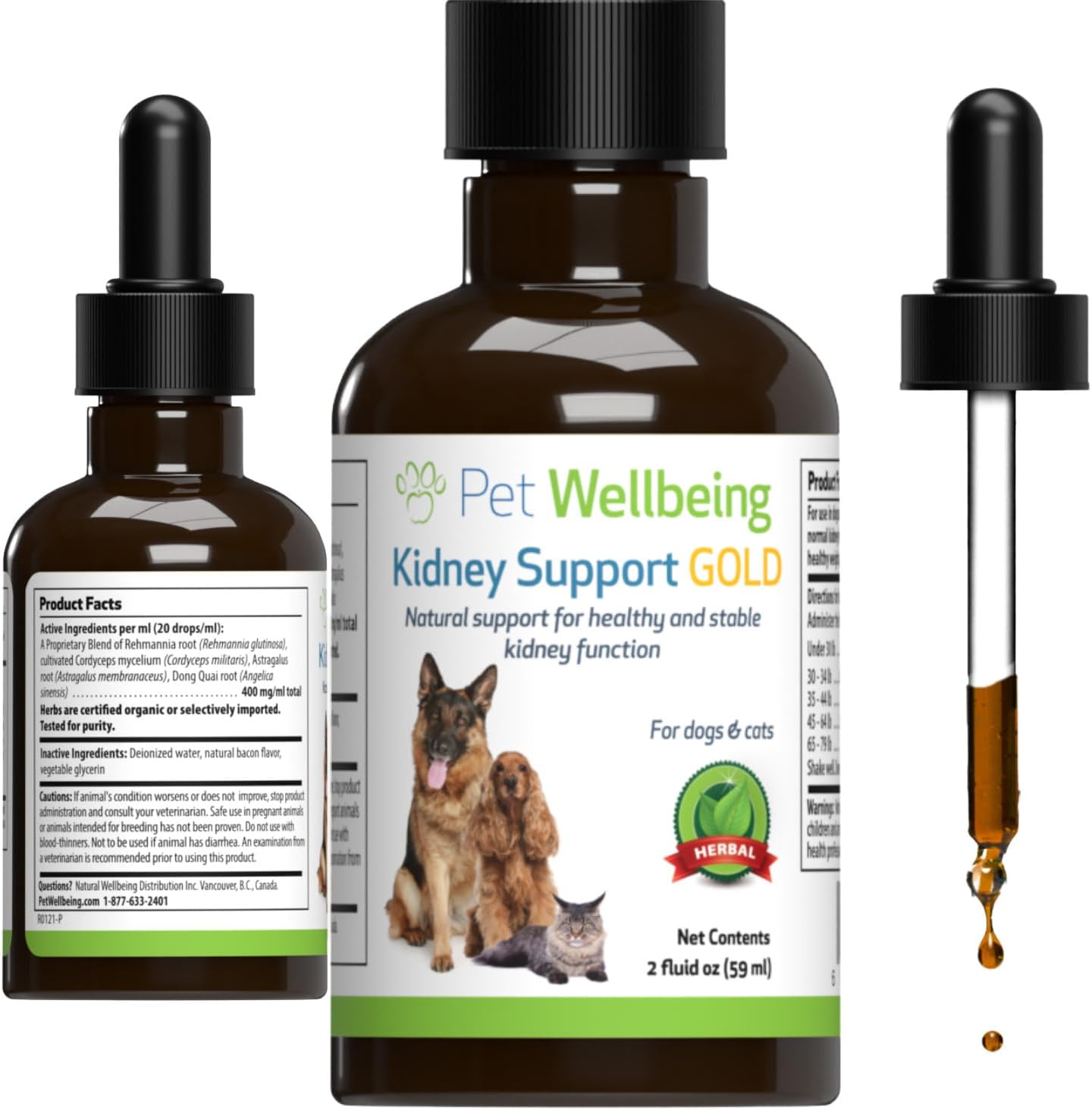 Veterinarian-Formulated Herbal Supplement for Dogs - Supports Healthy Kidney Function, Fluid Balance, Energy Levels, and Appetite - Pet Wellbeing Kidney Support Gold - 2 oz