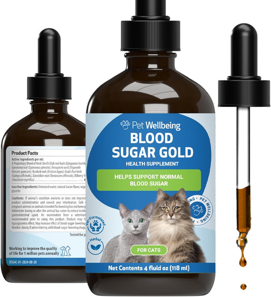 Veterinarian-Formulated Pet Wellbeing Blood Sugar Gold for Cats - Supports Healthy Blood Sugar, Pancreas, & Liver - Herbal Supplement - 4 oz