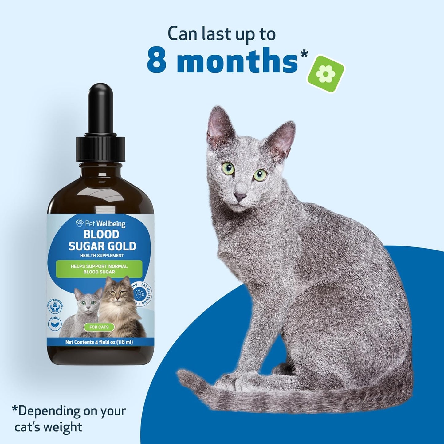Veterinarian-Formulated Pet Wellbeing Blood Sugar Gold for Cats - Supports Healthy Blood Sugar, Pancreas, & Liver - Herbal Supplement - 4 oz