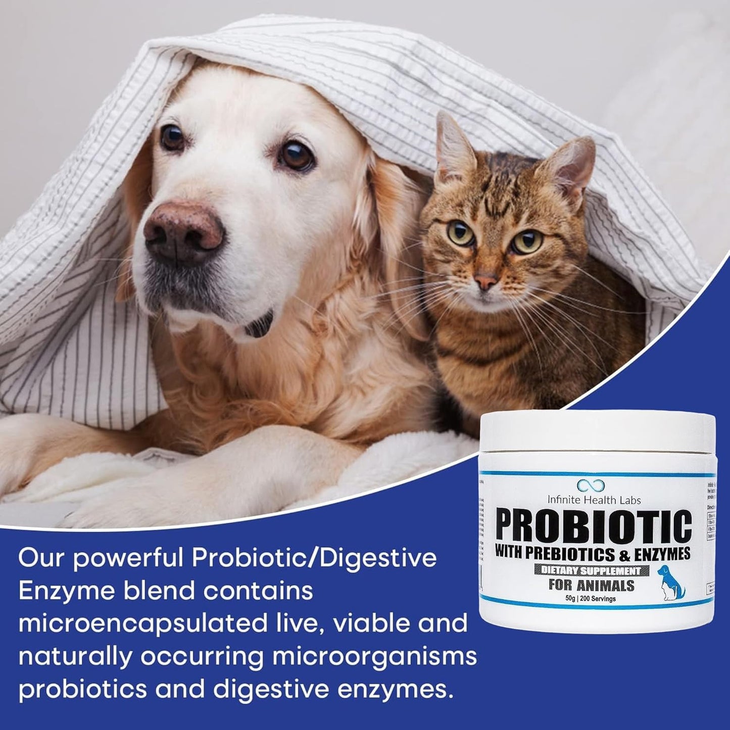 Veterinary-Formulated Pet Probiotic & Enzyme Powder for Digestive & Immune Health - 200 Servings - Made in USA